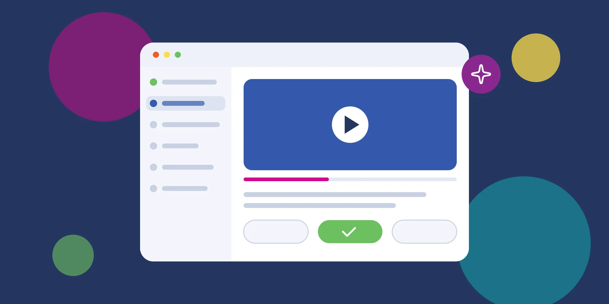 Kursplattform: Kapitel, Video und Quiz auf einem Bildschirm